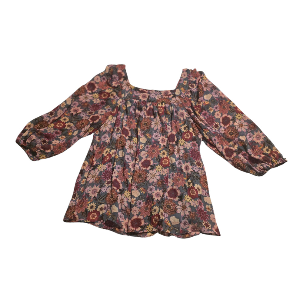 LC Lauren Conrad Henley Puff Sleeve Peasant Top Floral M